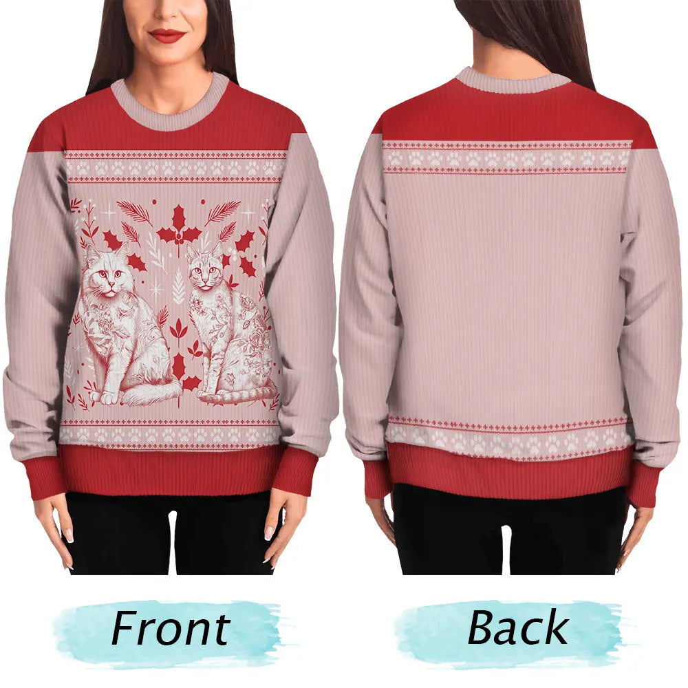 Pet Lovers, Pet Mom, Pet Dad, Cat Lovers, Cat Mom, Cat Dad, Christmas, Love - Chinoiserie Toile De Jouy Cat - Personalized Unisex Ugly Sweater