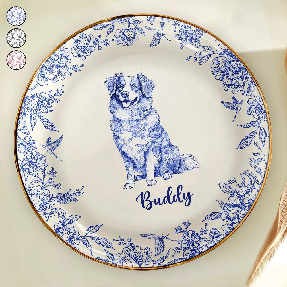 Dog Lovers, Pet Lovers, Happy - Chinoiserie Toile Dog - Personalized Round Ring Dish