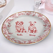Dog Lovers, Pet Lovers, Happy - Chinoiserie Toile Dog - Personalized Round Ring Dish