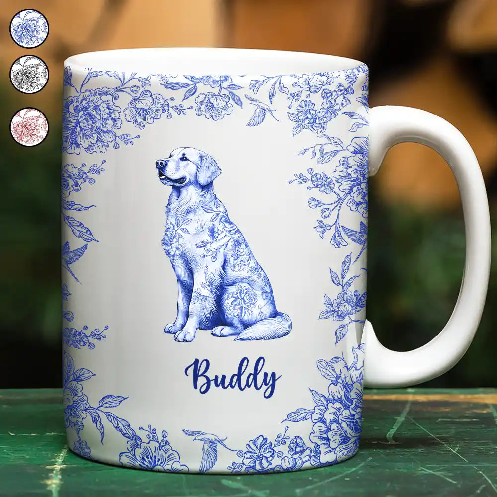 Chinoiserie Toile Dog - Personalized White Edge-to-Edge Mug