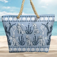 Gift For Yourself, Gift For Women, Dog Lovers, Dog Mom, Pet Lovers, Pet Mom, Summer, Beach, Happy - Chinoiserie Toile Dog Marine Pattern - Personalized Beach Bag