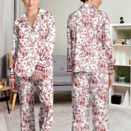 Happy,Dog Lovers,Dog Mom,Cat Lovers,Pet Lovers - Chinoiserie Toile Dog Mom - Personalized Long Pajamas Set