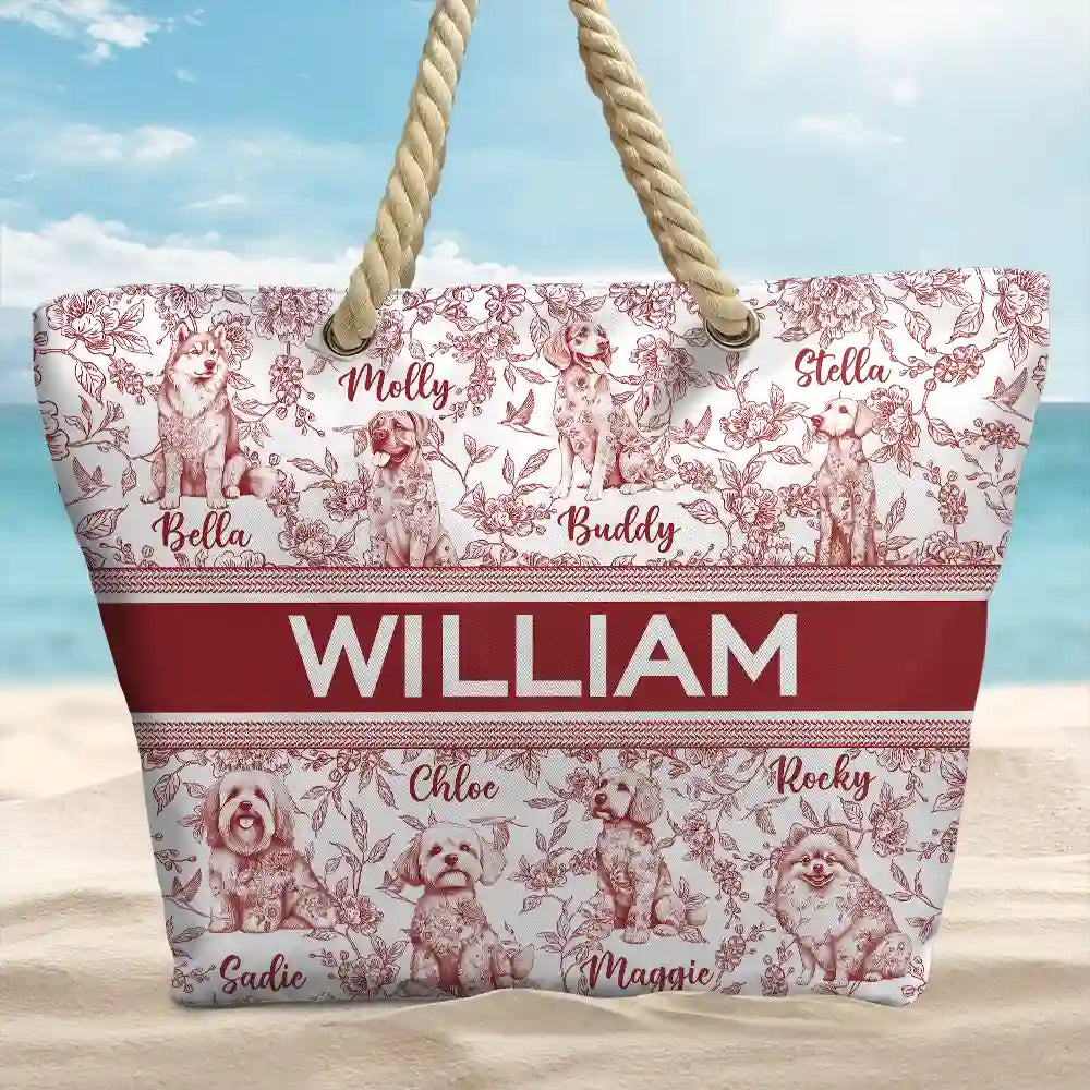 Summer, Gift For Wife, Gift For Girlfriend, Gift For Women, Gift For Yourself, Dog Lovers, Dog Mom, Happy, Cat Lovers, Pet Lovers, Beach - Chinoiserie Toile Dog Mom Cat Mom - Personalized Beach Bag