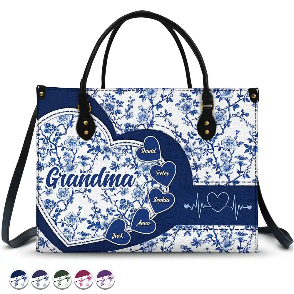 Gift For Mother,Gift For Grandma,Happy - Chinoiserie Toile Grandma Mom - Personalized Leather Bag