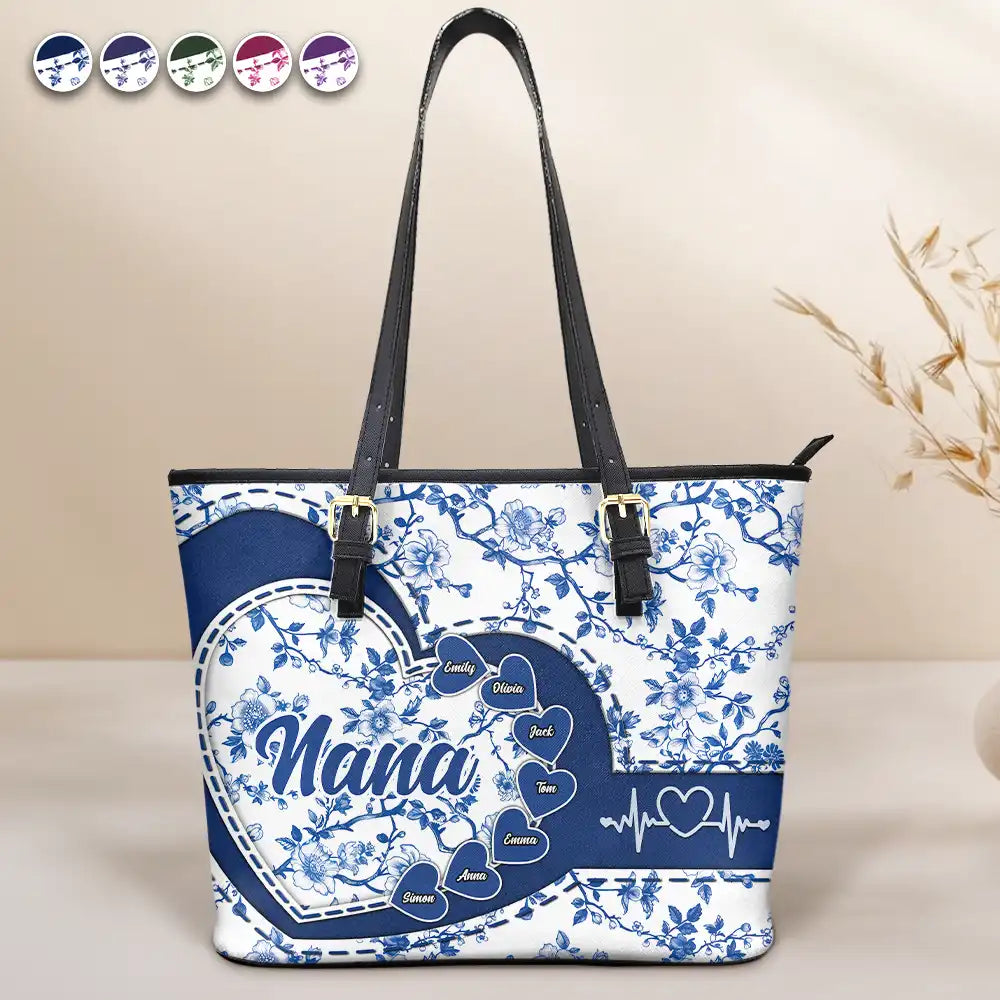 Chinoiserie Toile Grandma Mom - Personalized Leather Tote Bag