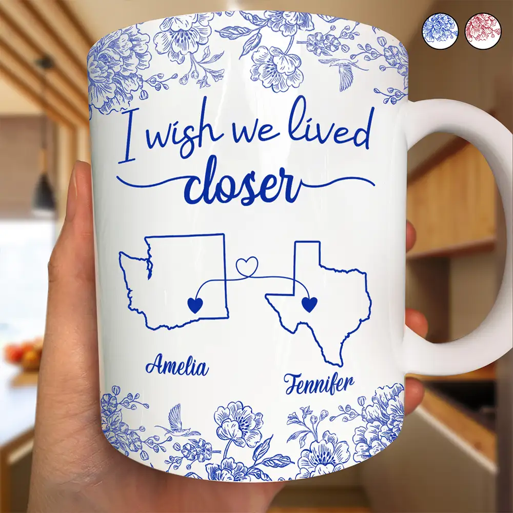 Gift For Bestie, Long Distance, Love - Chinoiserie Toile I Wish We Lived Closer - Personalized Mug