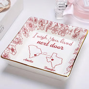 Gift For Bestie,Long Distance,Love - Chinoiserie Toile I Wish We Lived Closer - Personalized Ring Dish