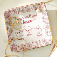 Gift For Bestie,Long Distance,Love - Chinoiserie Toile I Wish We Lived Closer - Personalized Ring Dish