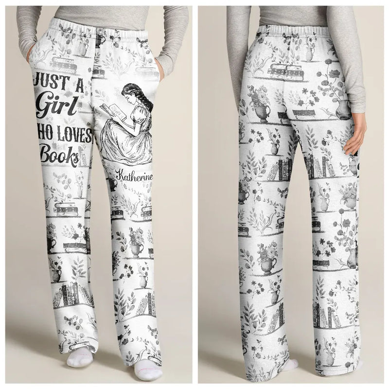 Reading, Gift For Women, Happy - Chinoiserie Toile Just A Girl Who Loves Books - Personalized Pajama Pants
