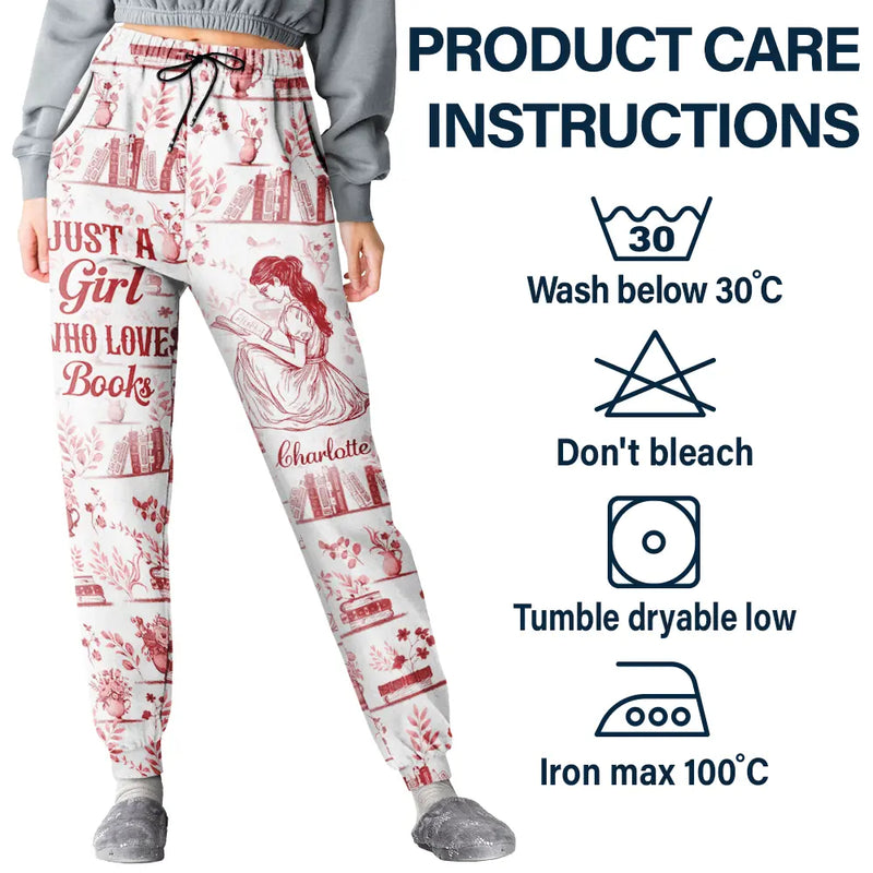 Reading, Gift For Women, Happy - Chinoiserie Toile Just A Girl Who Loves Books - Personalized Pajama Pants
