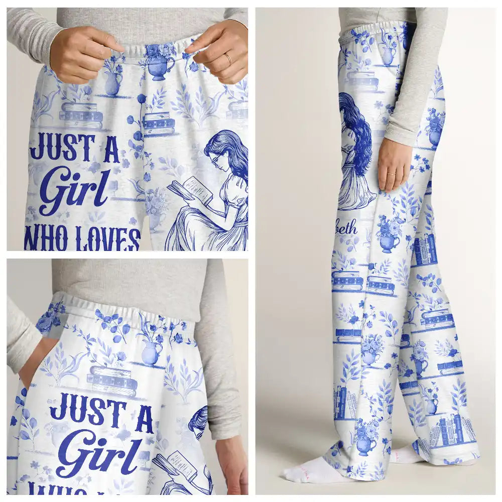 Reading, Gift For Women, Happy - Chinoiserie Toile Just A Girl Who Loves Books - Personalized Pajama Pants