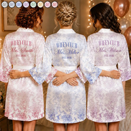Gift For Wife, Gift For Couples, Wedding, Proud, Custom Text - Chinoiserie Toile Wifey - Personalized Satin Robe