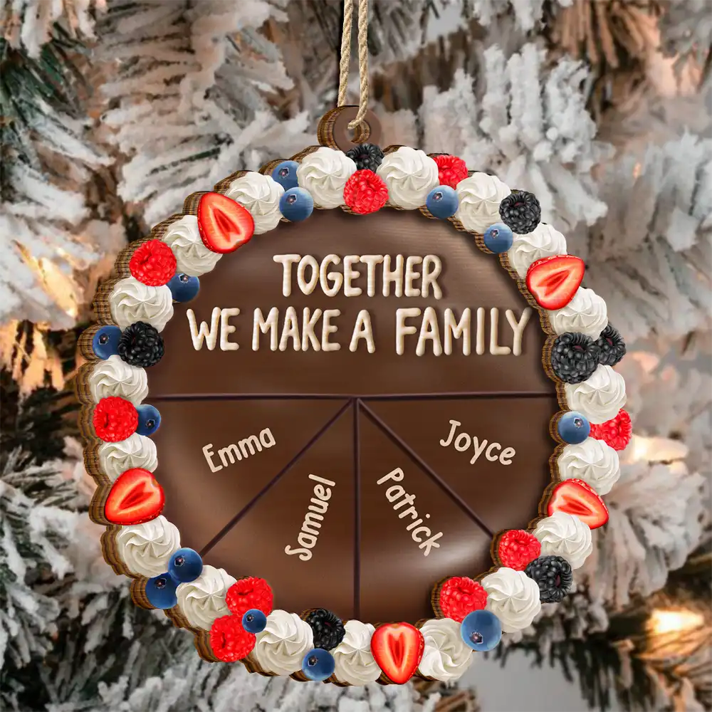 Family,Gift For Bestie,Happy,Christmas - Chocolate Cake Family Custom Names - Personalized 2-Layered Wooden Ornament