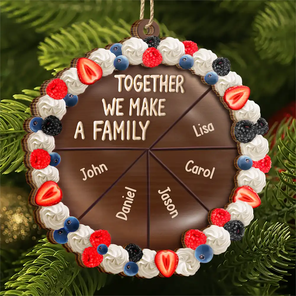 Family,Gift For Bestie,Happy,Christmas - Chocolate Cake Family Custom Names - Personalized 2-Layered Wooden Ornament
