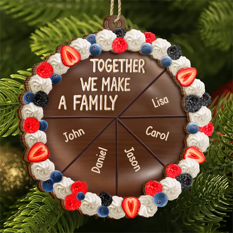Family,Gift For Bestie,Happy,Christmas - Chocolate Cake Family Custom Names - Personalized 2-Layered Wooden Ornament