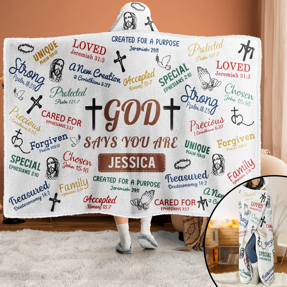 Gift For Yourself,Christian - Christian Bible Verse Affirmations - Personalized Wearable Hooded Blanket