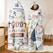 Gift For Yourself,Christian - Christian Bible Verse Affirmations - Personalized Wearable Hooded Blanket