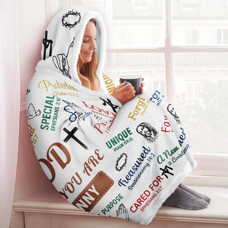 Gift For Yourself,Christian - Christian Bible Verse Affirmations - Personalized Wearable Hooded Blanket