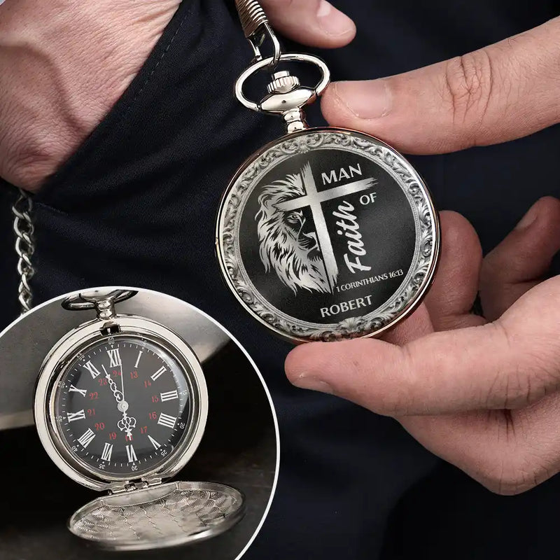 Gift For Men,Christian,Happy,Gift For Father,Gift For Son,Gift For Grandpa,Gift For Brothers,Cousin - Christian Man Of God - Personalized Pocket Watch