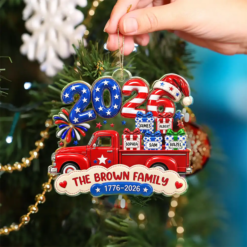Independence Day,America 250th,Christmas,Family,Custom Text,Happy - Christmas Loaded With Love And American Pride - Personalized Custom Shaped Acrylic Ornament