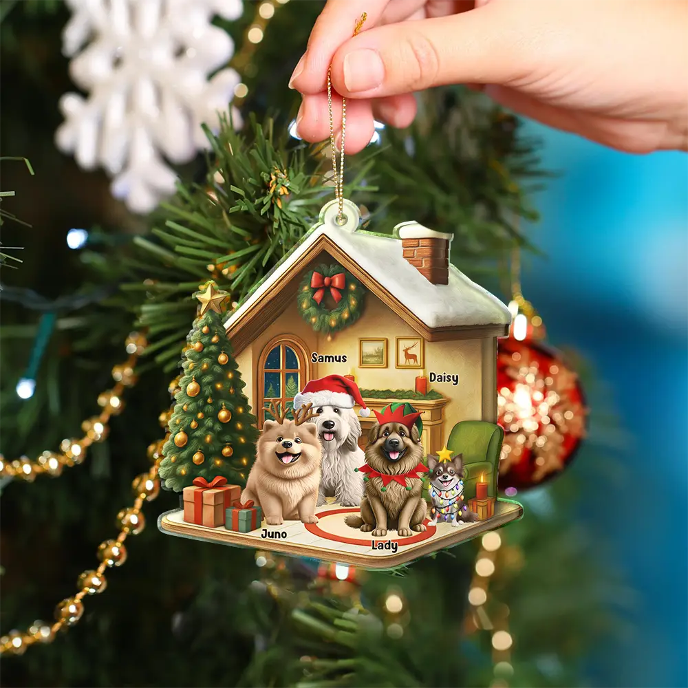 Pet Lovers,Dog Lovers,Dog Mom,Dog Dad,Cat Lovers,Cat Mom,Cat Dad,Christmas,Happy - Christmas 3D Effect Dog Cat - Personalized Custom Shaped Acrylic Ornament