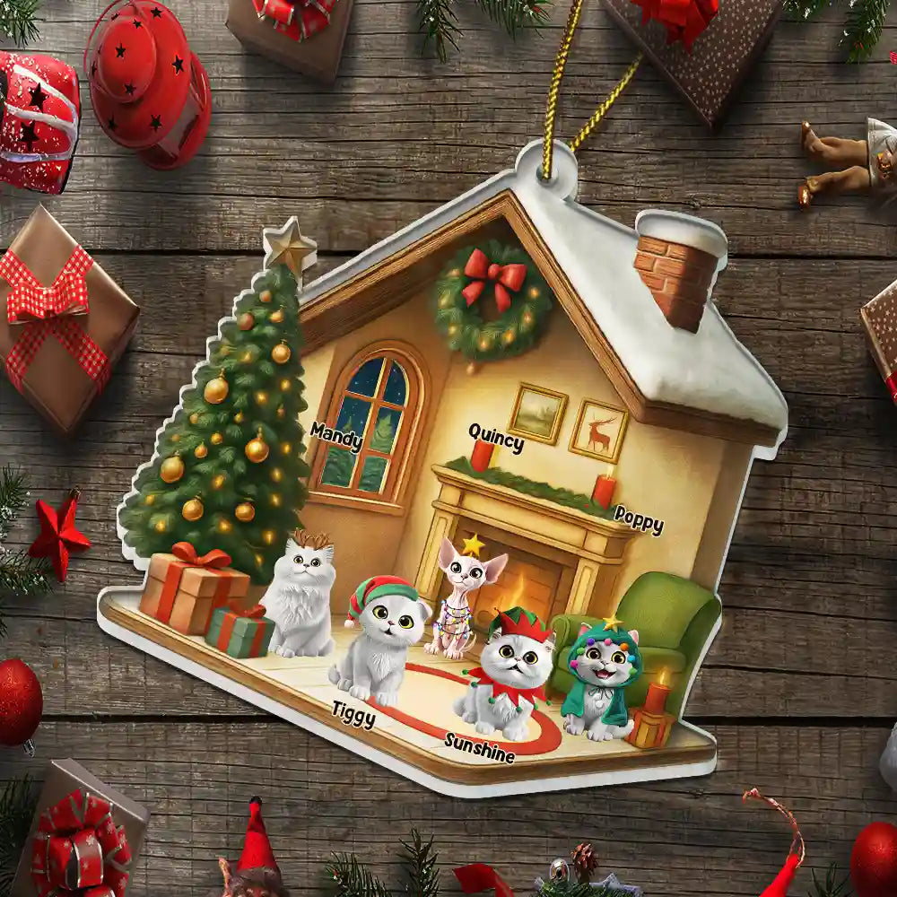 Pet Lovers,Dog Lovers,Dog Mom,Dog Dad,Cat Lovers,Cat Mom,Cat Dad,Christmas,Happy - Christmas 3D Effect Dog Cat - Personalized Custom Shaped Acrylic Ornament