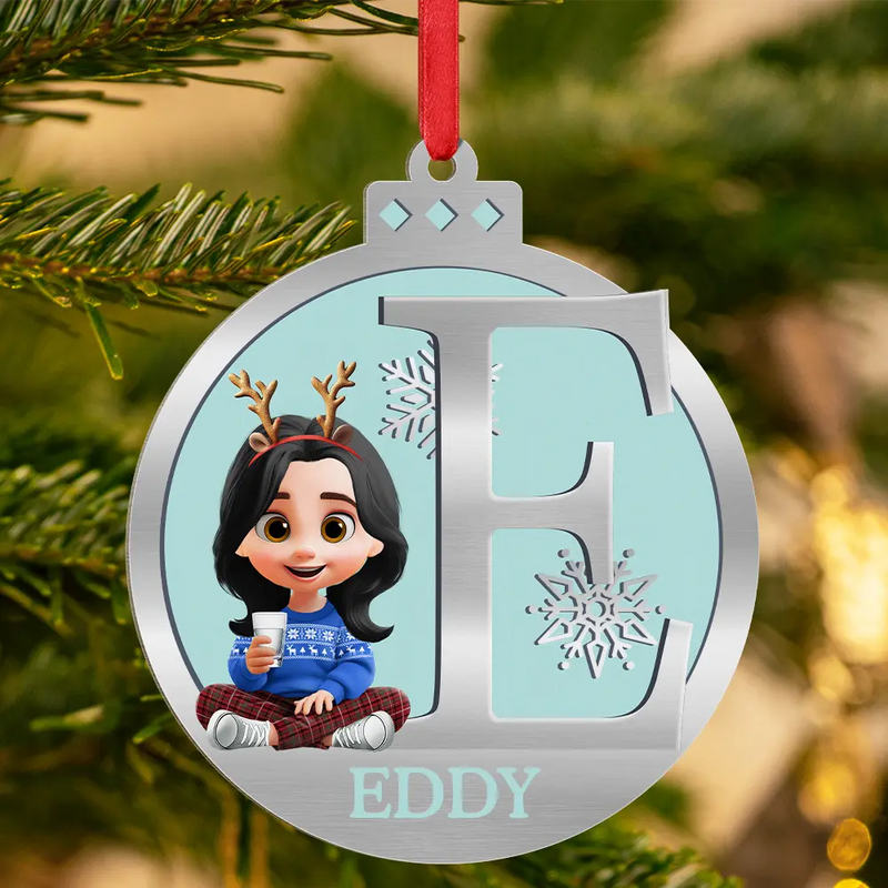 Gift For Kids,Happy,Christmas - Christmas Ball Monogram Kid 3D Effect - Personalized Metal Ornament