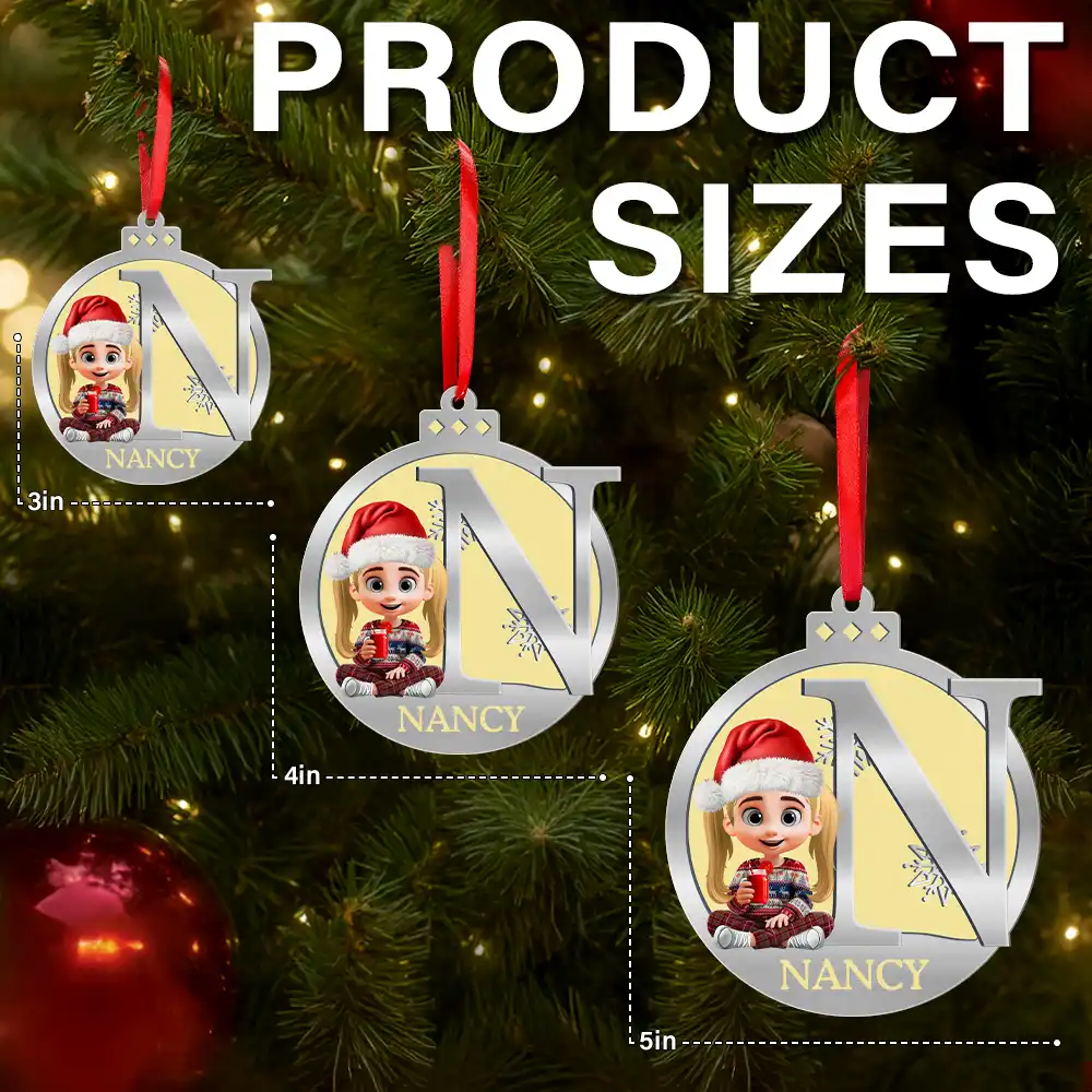 Gift For Kids,Happy,Christmas - Christmas Ball Monogram Kid 3D Effect - Personalized Metal Ornament