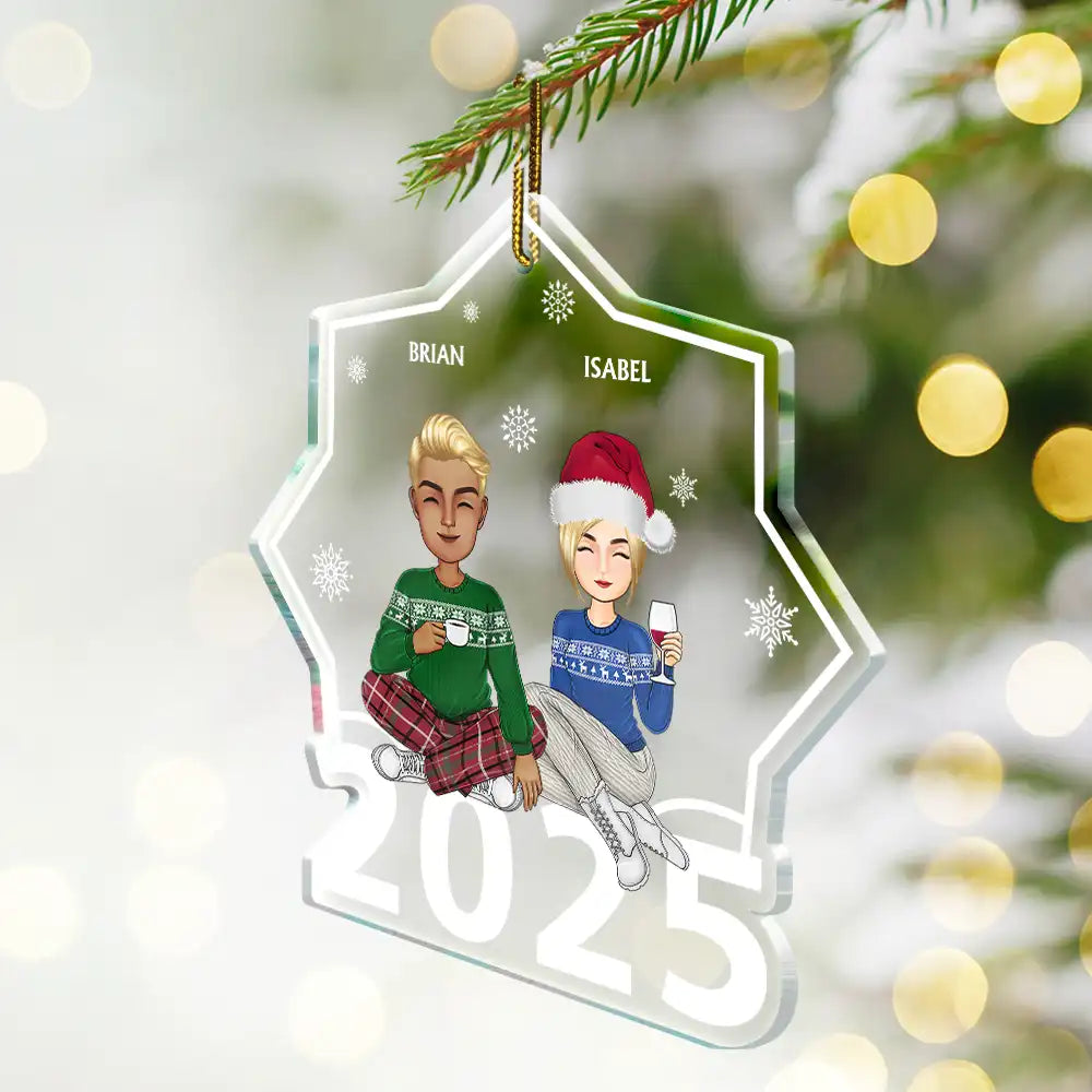 Christmas Cartoon Style Family Siblings - Personalized Custom Shaped Acrylic Ornament