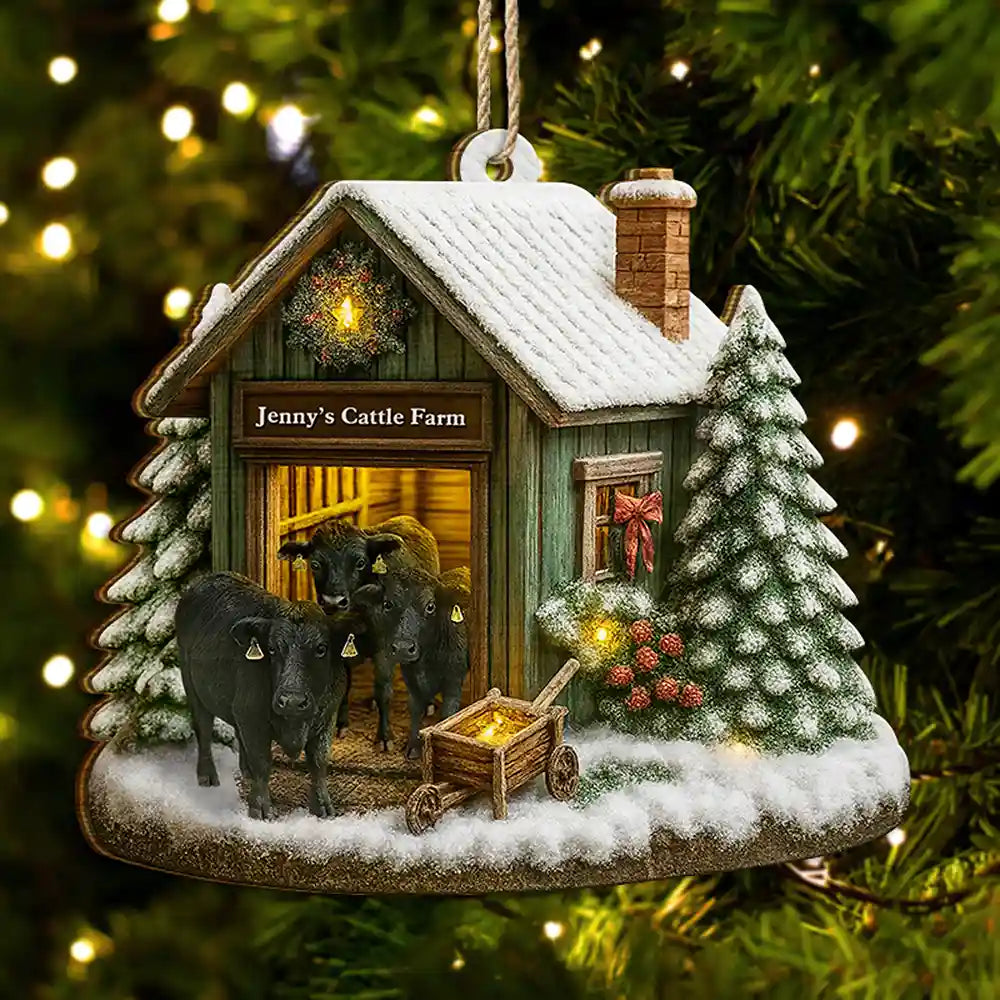 Christmas Cattle Farm - Personalized Custom Shaped Wooden Ornament