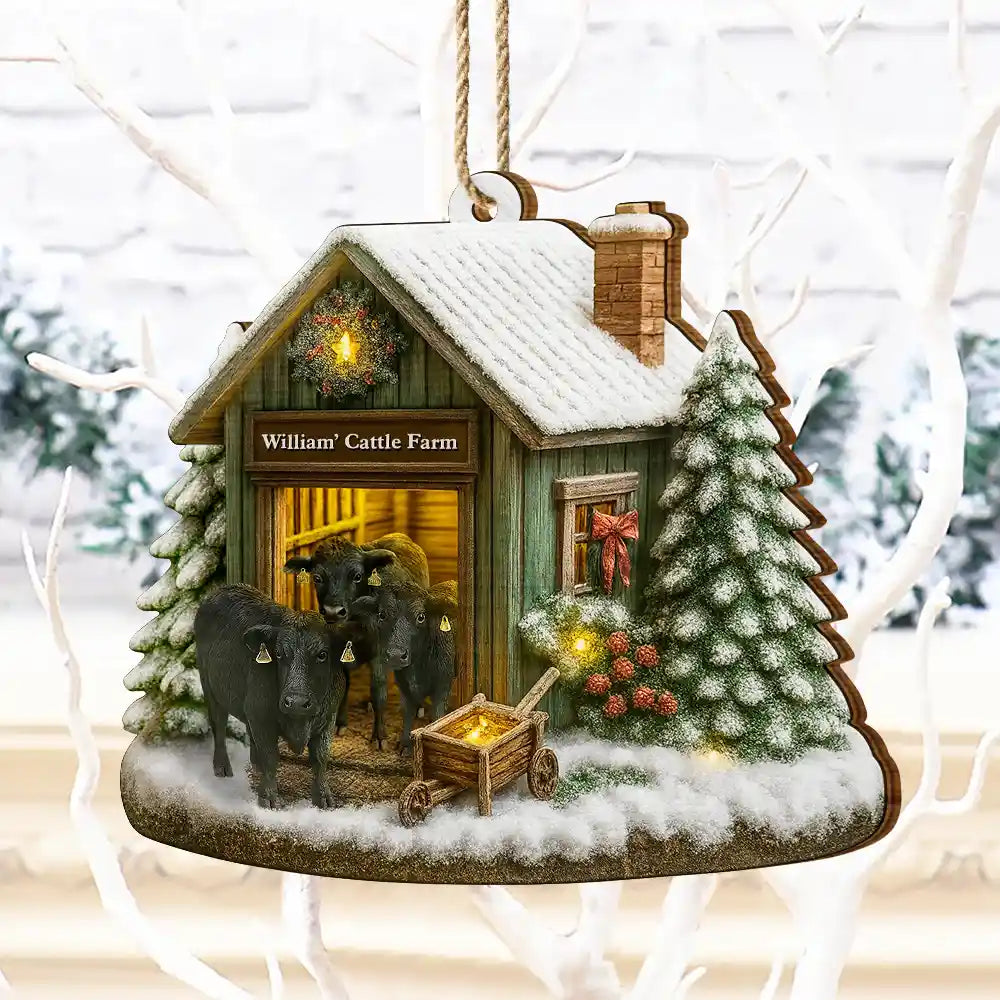 Christmas,Farm,Gift For Yourself,Happy - Christmas Cattle Farm - Personalized Custom Shaped Wooden Ornament
