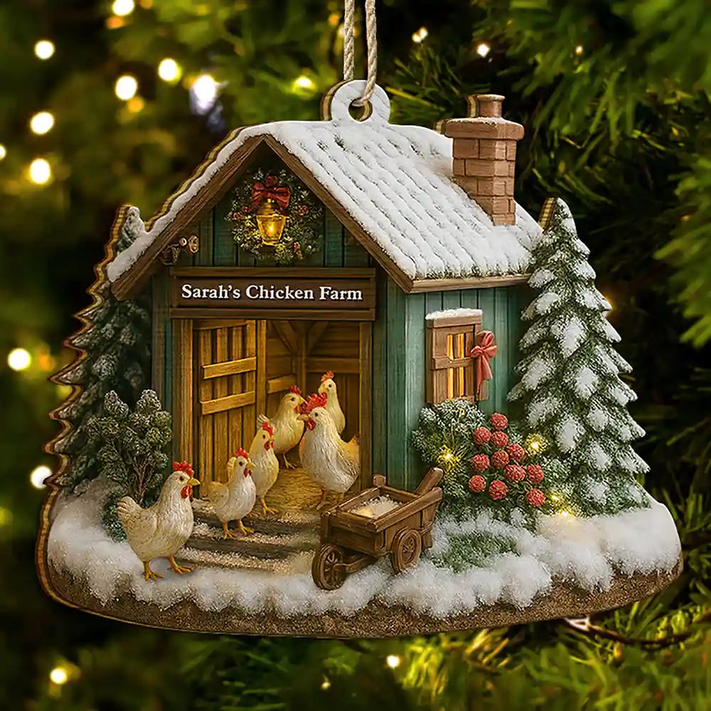 Christmas Chicken Farm - Personalized Custom Shaped Wooden Ornament
