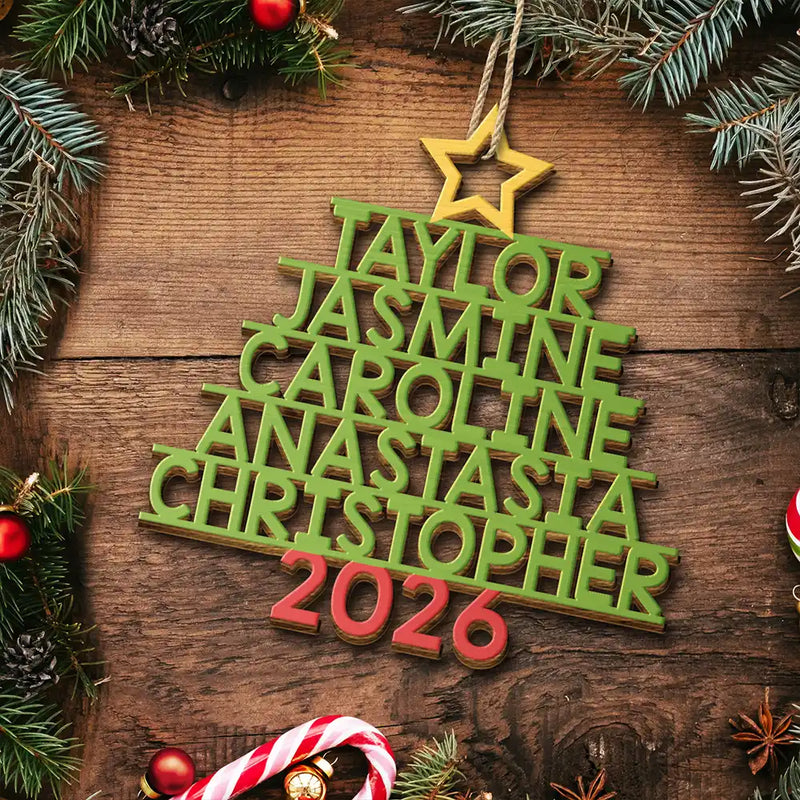 Christmas Color Tree Family Name - Gift For Family, Besties, Coworker - Personalized Wooden Cutout Ornament