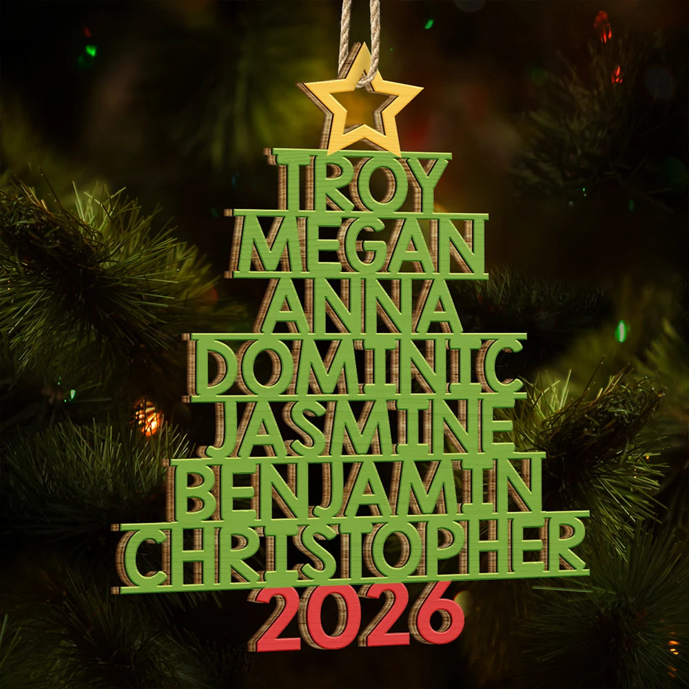 Christmas Color Tree Family Name - Gift For Family, Besties, Coworker - Personalized Wooden Cutout Ornament