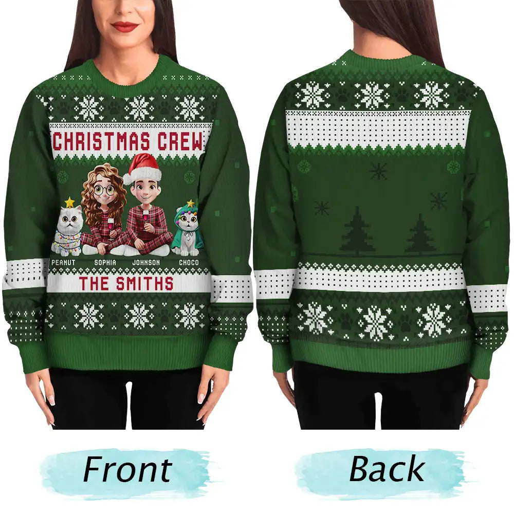 Gift For Couples,Gift For Husband,Gift For Wife,Gift For Boyfriend,Gift For Girlfriend,Parents,Gift For Women,Gift For Men,Gift For Mother,Gift For Father,Gift For Grandpa,Gift For Grandma,Family,Pet Lovers,Pet Mom,Pet Dad,Pet Couple,Dog Lovers,Dog Mom,Dog Dad,Dog Couple,Cat Lovers,Cat Mom,Cat Dad,Cat Couple,Gift For Sibling,Gift For Sisters,Gift For Brothers,Gift For Bestie,Christmas,Happy - Christmas Crew 3D Family With Dog Cat - Personalized Unisex Ugly Sweater