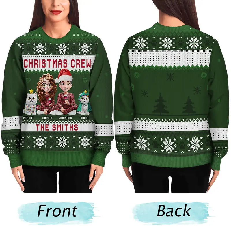 Gift For Couples,Gift For Husband,Gift For Wife,Gift For Boyfriend,Gift For Girlfriend,Parents,Gift For Women,Gift For Men,Gift For Mother,Gift For Father,Gift For Grandpa,Gift For Grandma,Family,Pet Lovers,Pet Mom,Pet Dad,Pet Couple,Dog Lovers,Dog Mom,Dog Dad,Dog Couple,Cat Lovers,Cat Mom,Cat Dad,Cat Couple,Gift For Sibling,Gift For Sisters,Gift For Brothers,Gift For Bestie,Christmas,Happy - Christmas Crew 3D Family With Dog Cat - Personalized Unisex Ugly Sweater