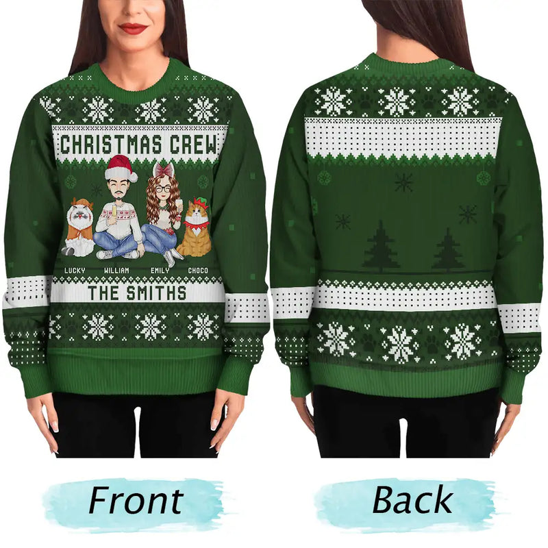 Gift For Couples,Gift For Husband,Gift For Wife,Gift For Boyfriend,Gift For Girlfriend,Parents,Gift For Women,Gift For Men,Gift For Mother,Gift For Father,Gift For Grandpa,Gift For Grandma,Family,Pet Lovers,Pet Mom,Pet Dad,Pet Couple,Dog Lovers,Dog Mom,Dog Dad,Dog Couple,Cat Lovers,Cat Mom,Cat Dad,Cat Couple,Gift For Sibling,Gift For Sisters,Gift For Brothers,Gift For Bestie,Christmas,Happy - Christmas Crew Family With Dog Cat - Personalized Unisex Ugly Sweater