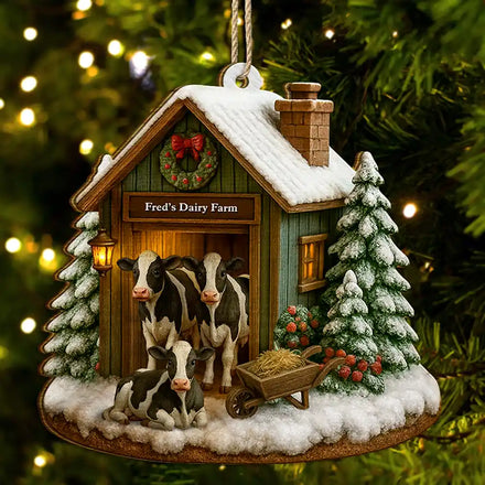 Christmas Dairy Farm - Personalized Custom Shaped Wooden Ornament