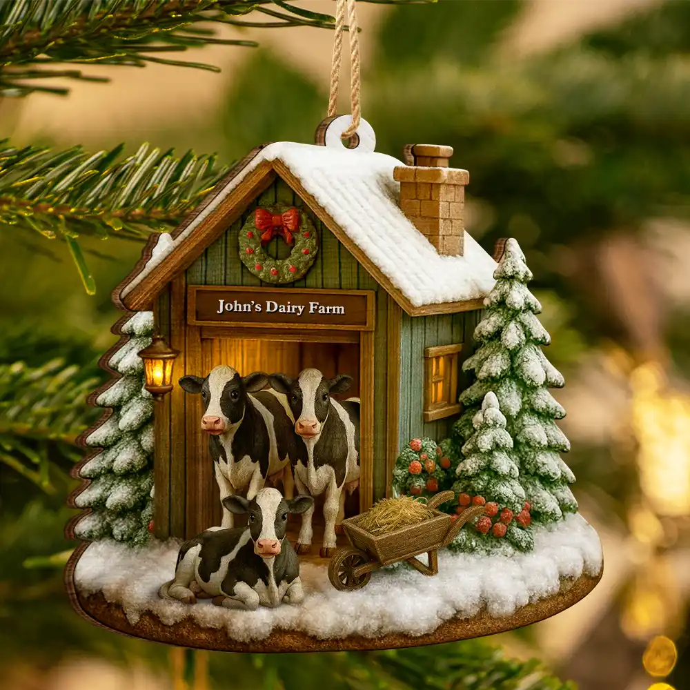 Christmas,Farm,Gift For Yourself,Happy - Christmas Dairy Farm - Personalized Custom Shaped Wooden Ornament