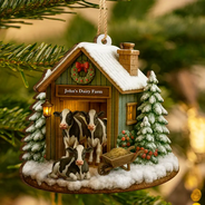 Christmas,Farm,Gift For Yourself,Happy - Christmas Dairy Farm - Personalized Custom Shaped Wooden Ornament