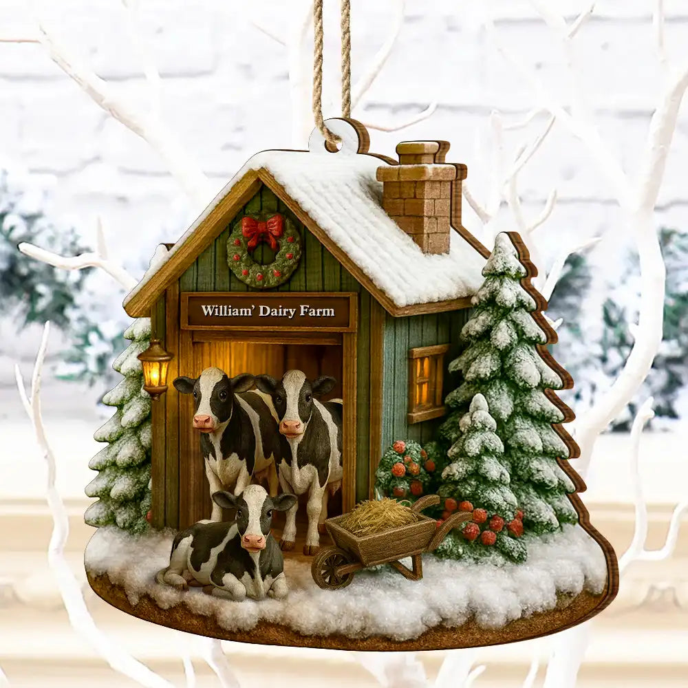 Christmas,Farm,Gift For Yourself,Happy - Christmas Dairy Farm - Personalized Custom Shaped Wooden Ornament