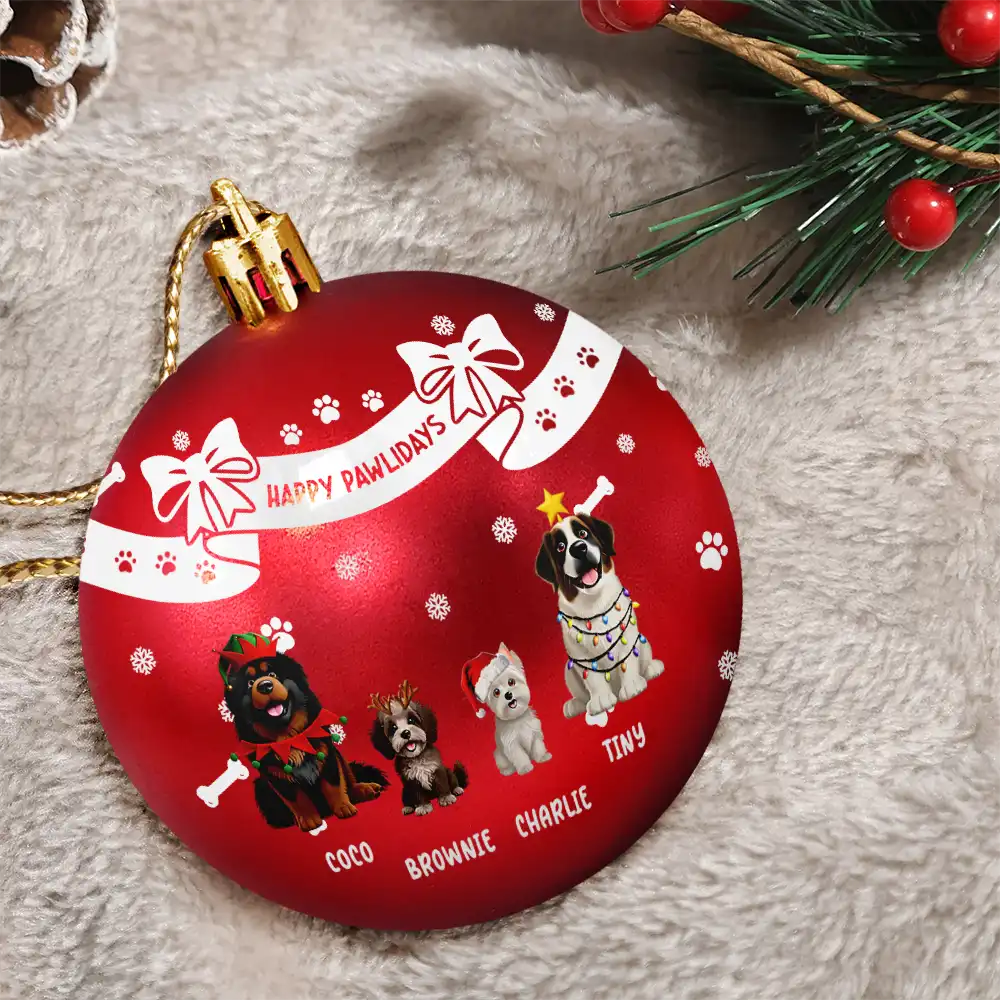 Christmas,Dog Lovers - Christmas Dog With Bowknots - Personalized Ball Ornament