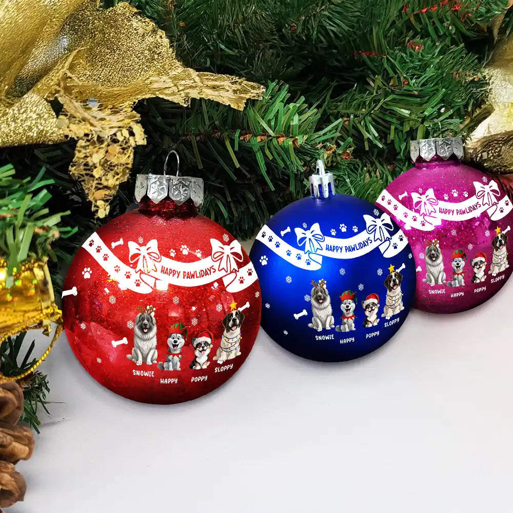 Christmas,Dog Lovers - Christmas Dog With Bowknots - Personalized Ball Ornament