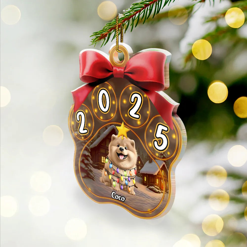Christmas,Top Market,Pet Lovers,Pet Mom,Pet Dad,Dog Lovers,Dog Mom,Dog Dad,Happy - Christmas Dogs Pawprint - Personalized Custom Shaped Acrylic Ornament