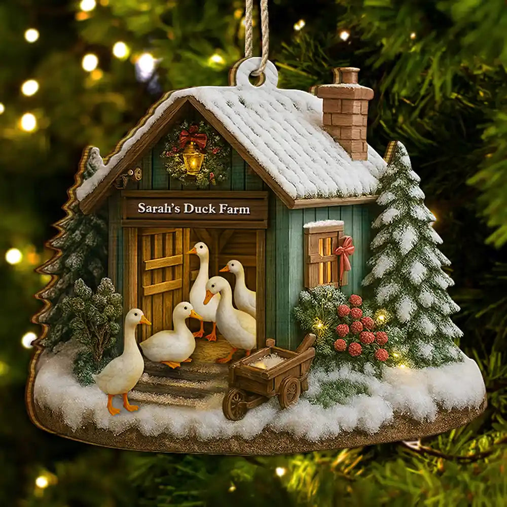 Christmas Duck Farm - Personalized Custom Shaped Wooden Ornament