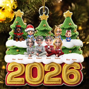 Christmas,Crocheting,Cozy,Family,Vector - Christmas Family Crochet Effect - Personalized Custom Shaped Acrylic Ornament