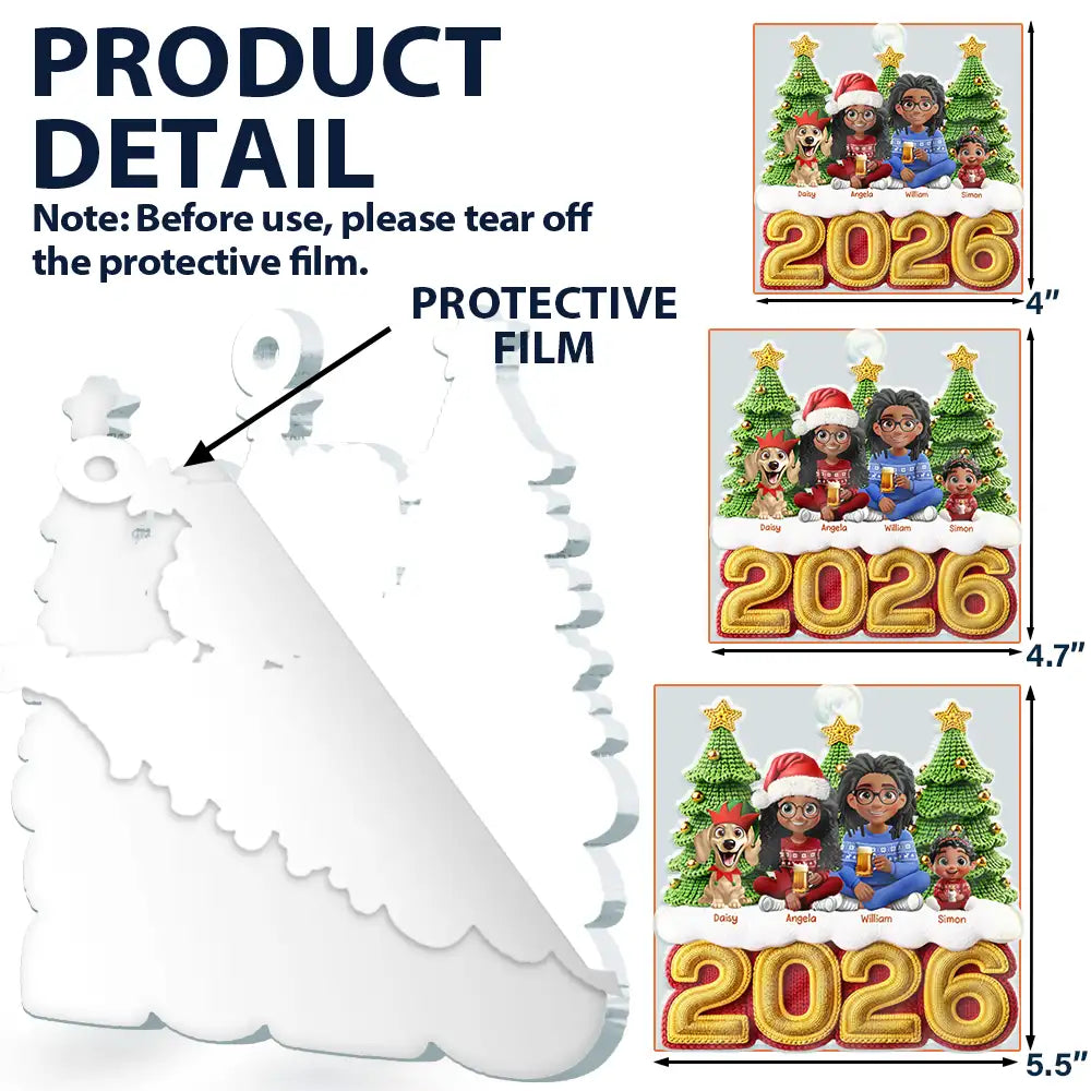 Christmas,Crocheting,Cozy,Family,Vector - Christmas Family Crochet Effect - Personalized Custom Shaped Acrylic Ornament
