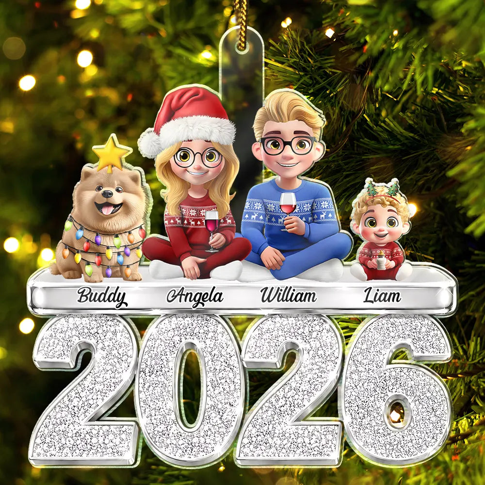 Christmas Family Siblings Glitter Effect - Personalized Custom Shaped Acrylic Ornament
