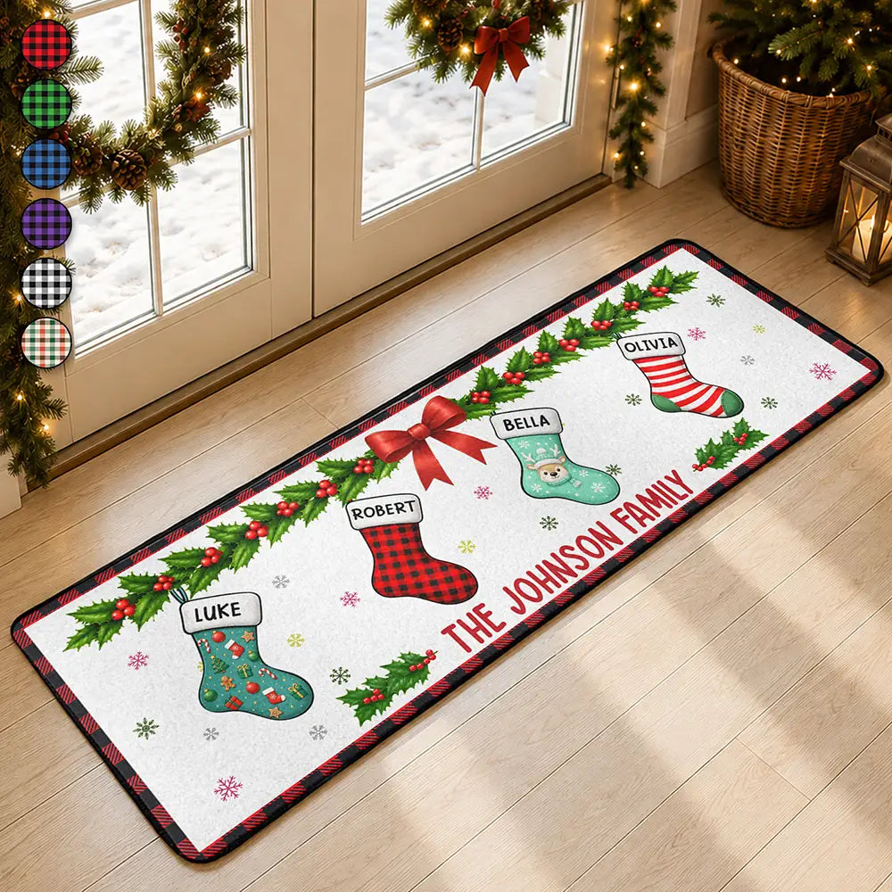 Top Market,Sentimental,Christmas,Family,Icon - Christmas Family Stockings With Names - Personalized Runner Rug