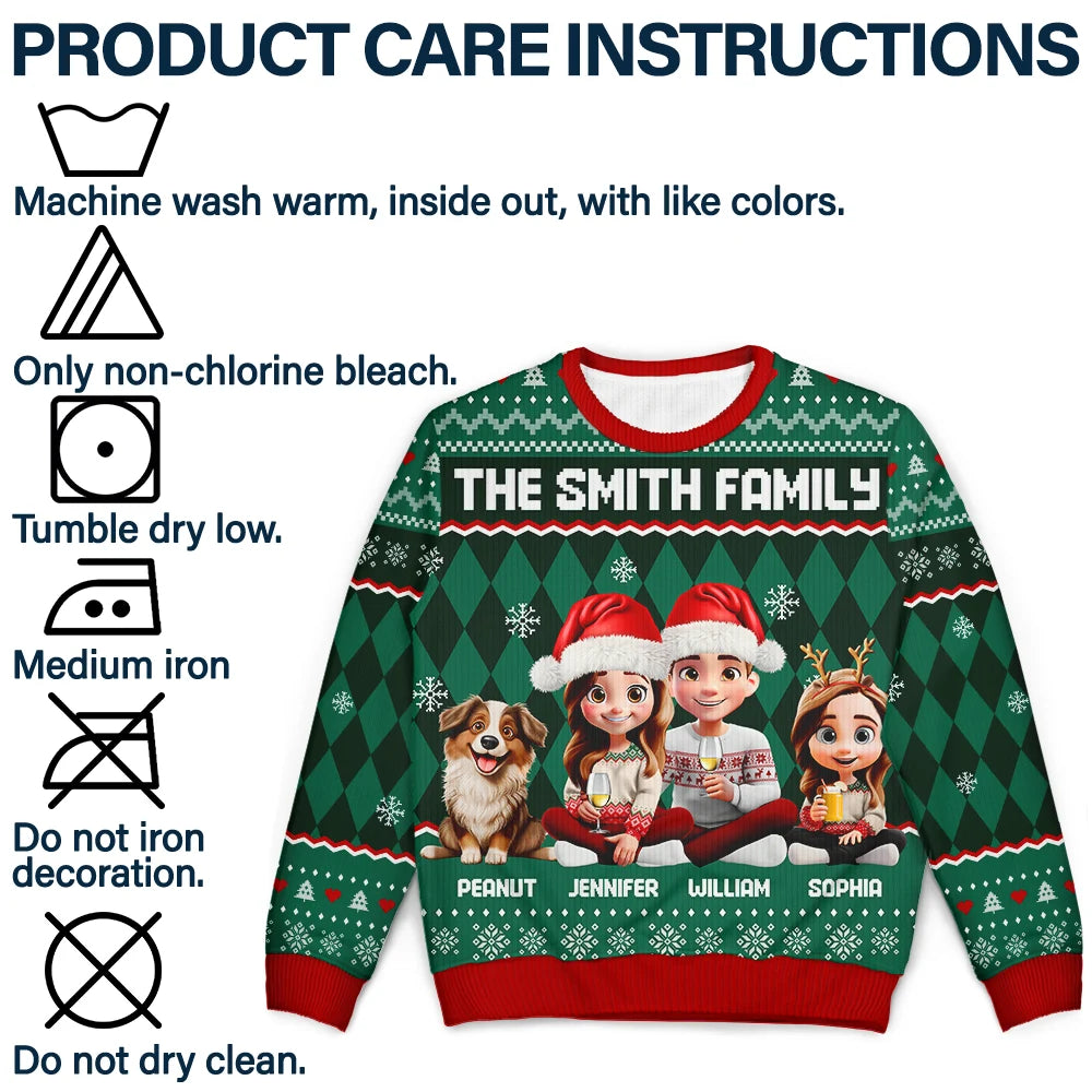 Christmas, Family, Happy - Christmas Family With Kids & Pets Argyle Pattern - Personalized Unisex Ugly Sweater